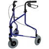 The image shows the Lightweight Steel Tri Walker Rollator in blue
