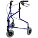 The image shows the Lightweight Steel Tri Walker Rollator in blue