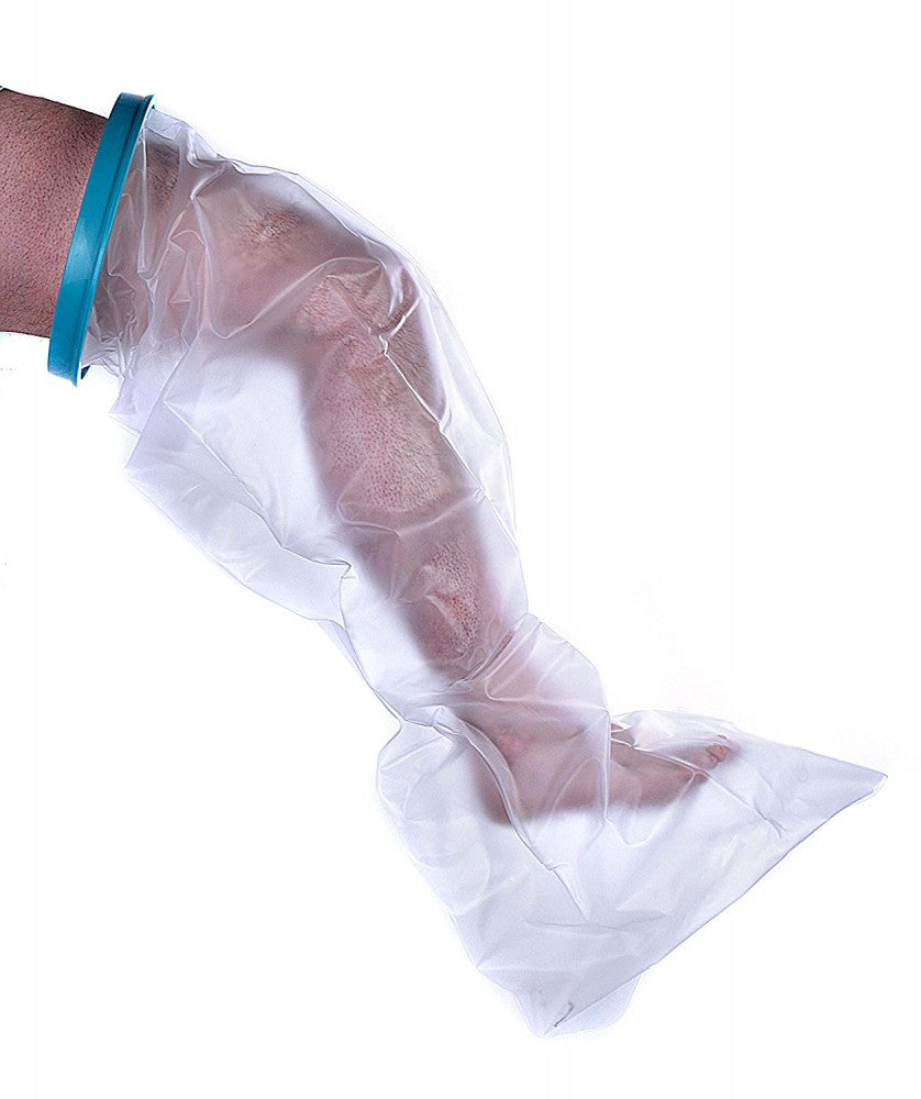 image shows long leg waterproof cast and bandage protector