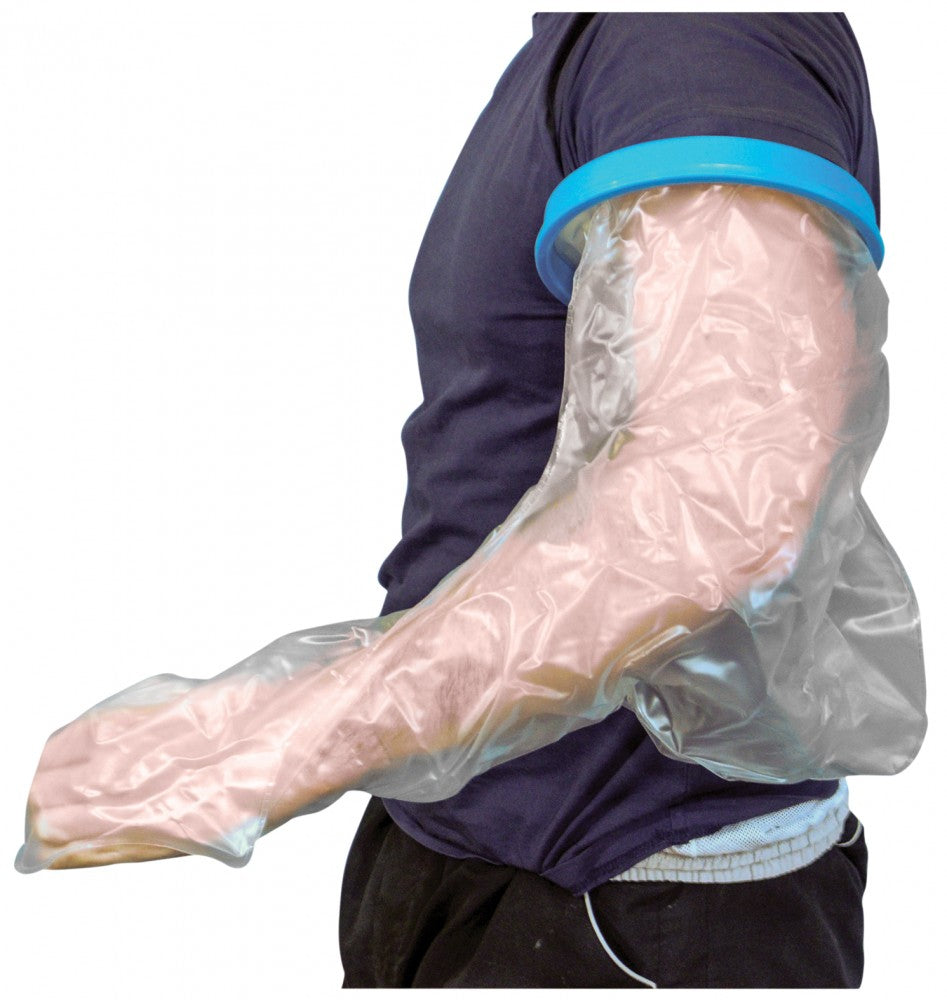 image shows long arm waterproof cast and bandage protector