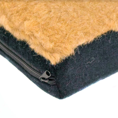 A close up of the zip on a 100% Wool Pile Cushion