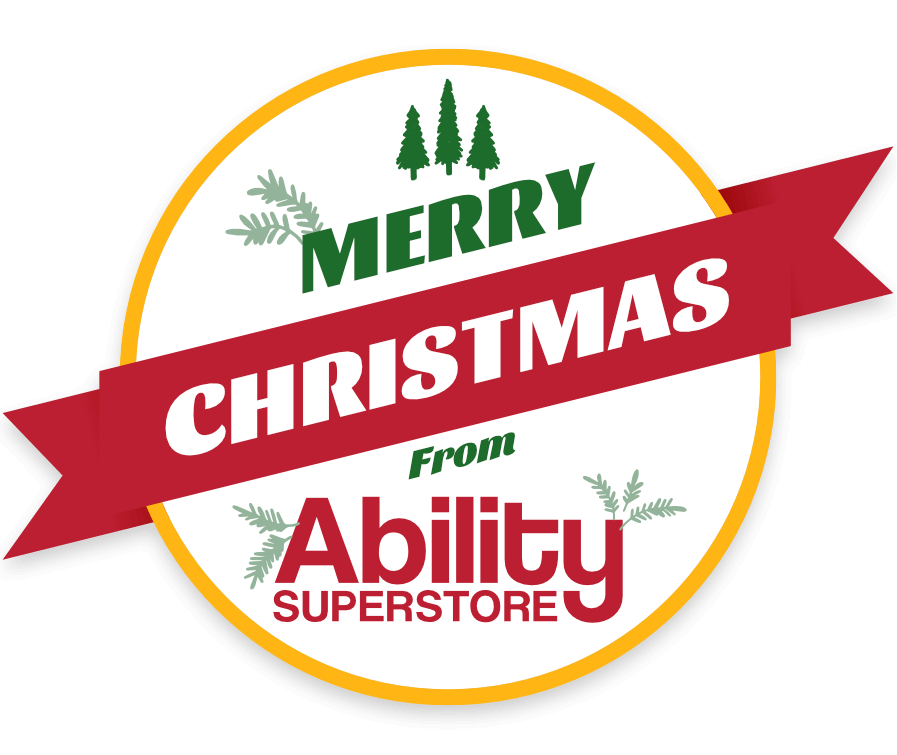 A badge with the message Merry Christmas from Ability Superstore.